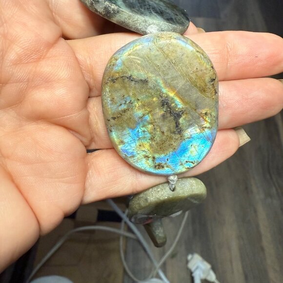 Chunky Labradorite Statement Necklace Polished Iridescent Stone Jewelry Boho 925 - Picture 8 of 16